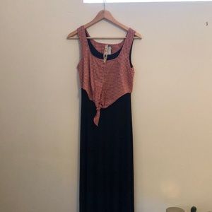 Bailey 44 Navy Maxi Dress w/ Red Checkered Bodice